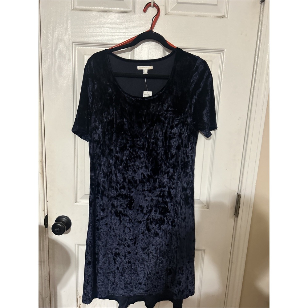 NWT Dress Barn Westport 1942 Blue Crushed Velvet  Short Slvs Dress Med‎ Vintage